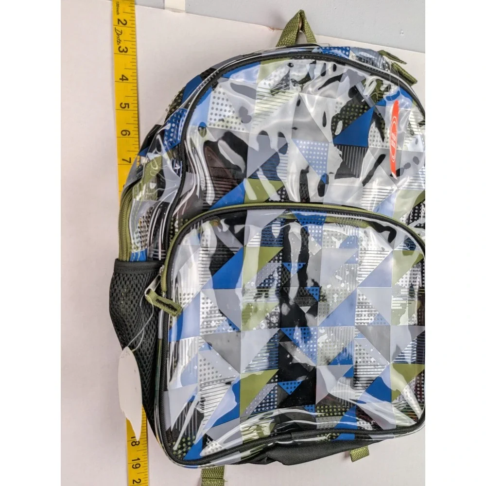 Wonder Nation Kids Clear Geometric Triangle Print Backpack Blue Green New